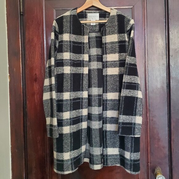Max Studio plaid wool-blend car coat, open jacket, - Picture 1 of 4